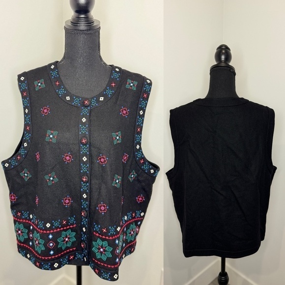 Talbots Vintage Wool Blend Button Up Embroidered Holiday Vest - Picture 1 of 8
